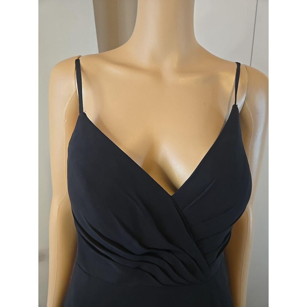 Azazie Black Bridesmaid Dress A6 Floor Length Slit Formal Gown Pockets - Picture 6 of 12